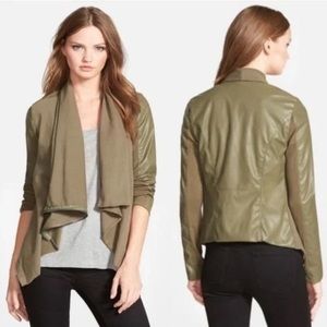 Blank NYC Olive Draped Faux Leather Jacket small